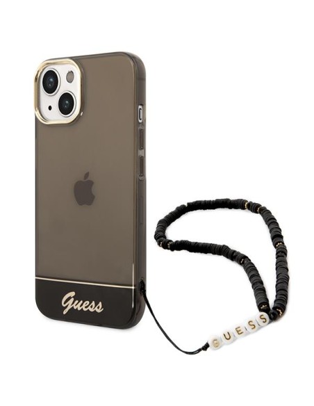 Guess Translucent Pearl Strap dėklas iPhone 14 - juodas
