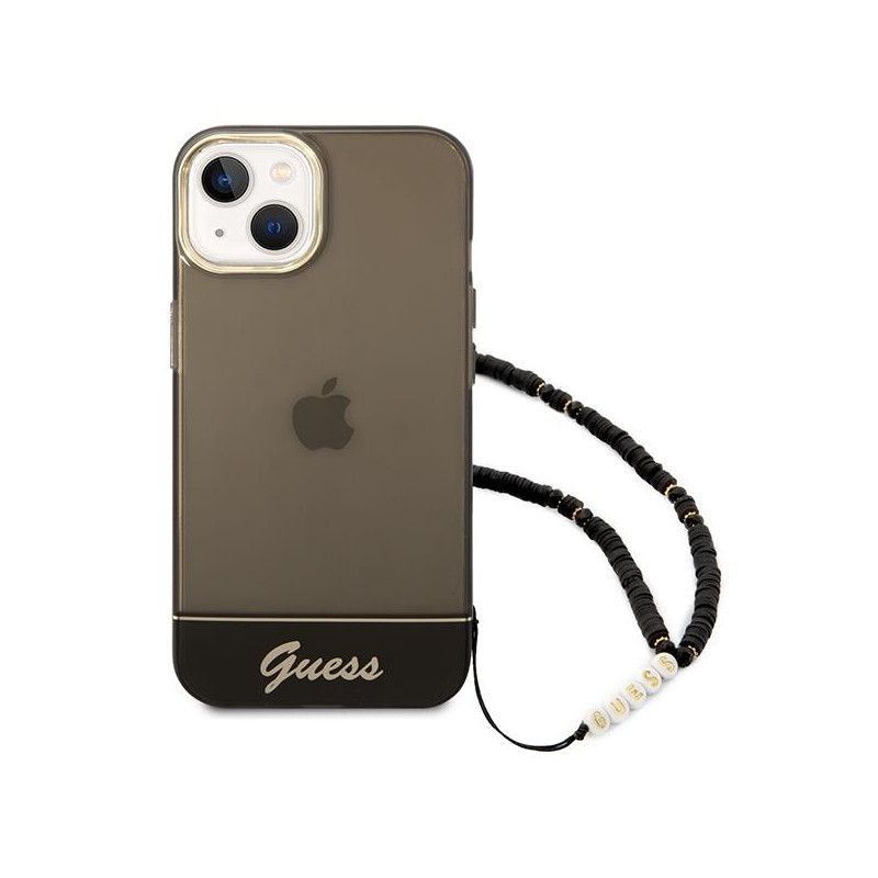 Guess Translucent Pearl Strap dėklas iPhone 14 - juodas