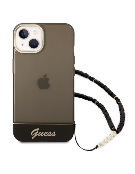 Guess Translucent Pearl Strap dėklas iPhone 14 - juodas