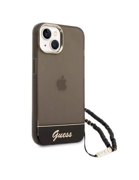 Guess Translucent Pearl Strap dėklas iPhone 14 - juodas