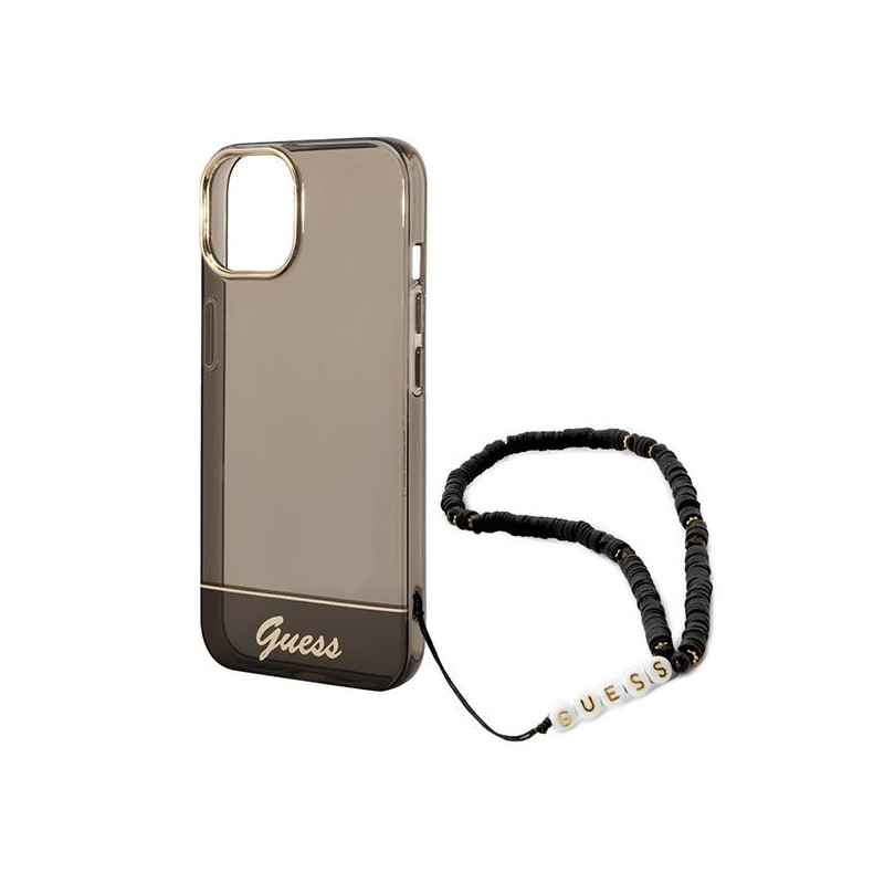 Guess Translucent Pearl Strap dėklas iPhone 14 - juodas