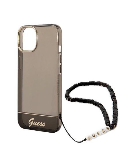 Guess Translucent Pearl Strap dėklas iPhone 14 - juodas