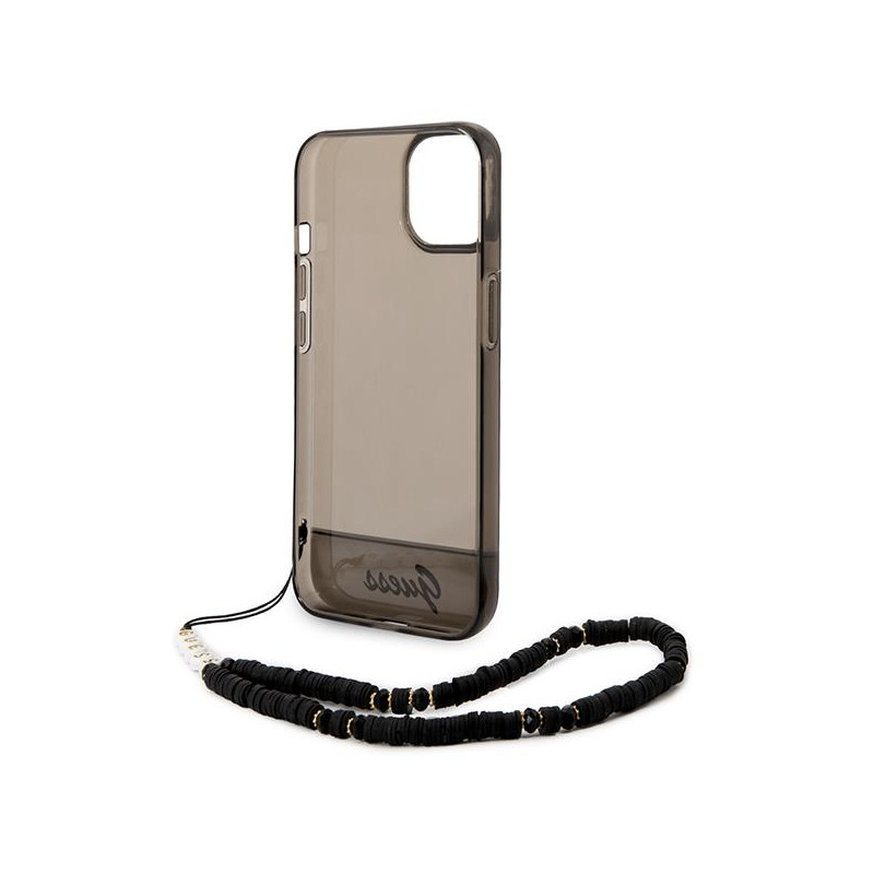 Guess Translucent Pearl Strap dėklas iPhone 14 - juodas