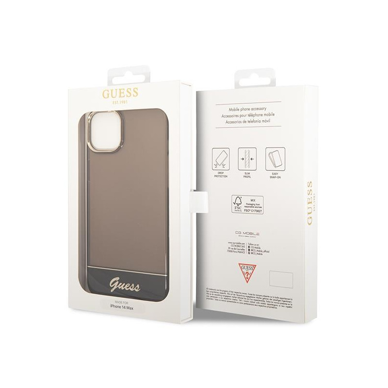 Guess Permatomas dėklas iPhone 14 - juodas