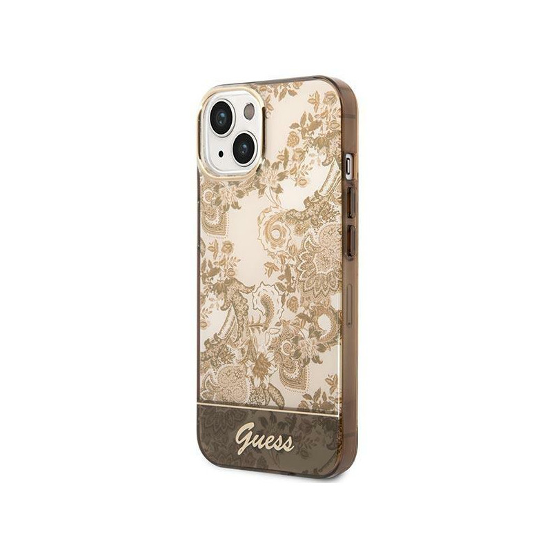 Guess Porcelain Collection dėklas iPhone 14 - smėlio spalvos