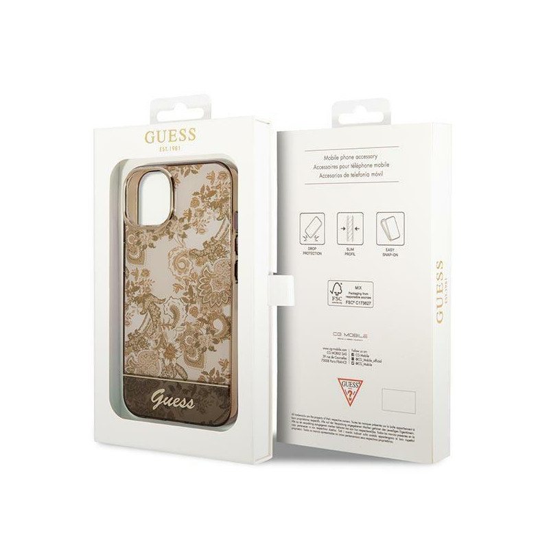 Guess Porcelain Collection dėklas iPhone 14 - smėlio spalvos
