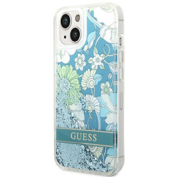 Guess Flower Liquid Glitter dėklas iPhone 14 - žalias