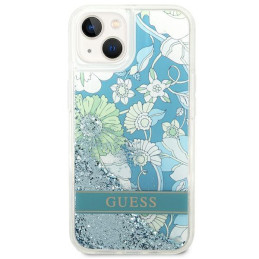 Guess Flower Liquid Glitter dėklas iPhone 14 - žalias