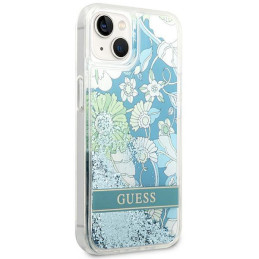 Guess Flower Liquid Glitter dėklas iPhone 14 - žalias