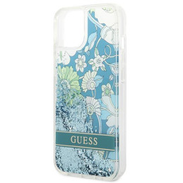 Guess Flower Liquid Glitter dėklas iPhone 14 - žalias