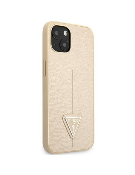 Guess Saffiano Triangle Logo dėklas, skirtas iPhone 14 - smėlio spalvos Guess Saffiano Triangle Logo dėklas, skirtas iPhone 14 - smėlio spalvos