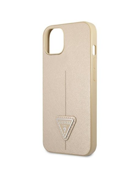 Guess Saffiano Triangle Logo dėklas, skirtas iPhone 14 - smėlio spalvos Guess Saffiano Triangle Logo dėklas, skirtas iPhone 14 - smėlio spalvos