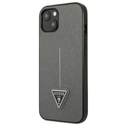 Guess Saffiano Triangle Logo dėklas iPhone 14 - sidabrinis