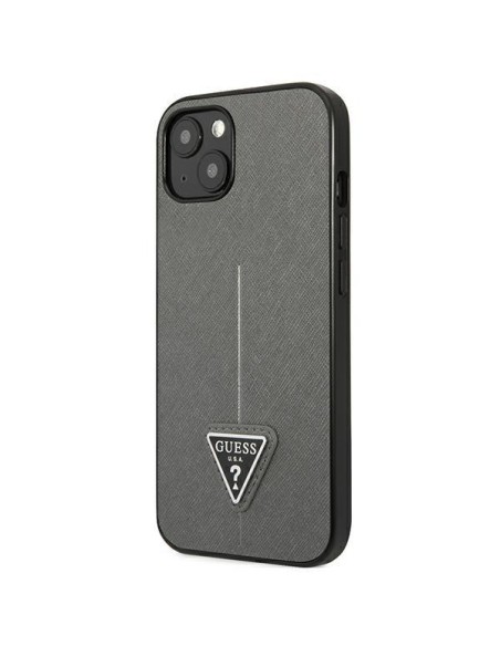Guess Saffiano Triangle Logo dėklas iPhone 14 - sidabrinis