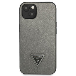 Guess Saffiano Triangle Logo dėklas iPhone 14 - sidabrinis