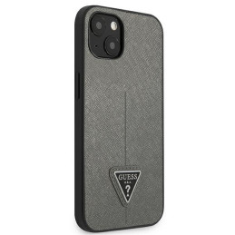 Guess Saffiano Triangle Logo dėklas iPhone 14 - sidabrinis