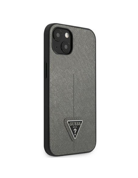Guess Saffiano Triangle Logo dėklas iPhone 14 - sidabrinis