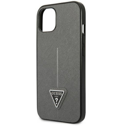 Guess Saffiano Triangle Logo dėklas iPhone 14 - sidabrinis
