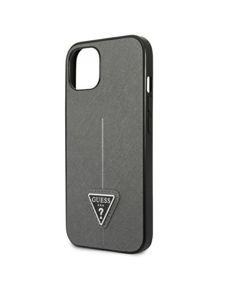 Guess Saffiano Triangle Logo dėklas iPhone 14 - sidabrinis