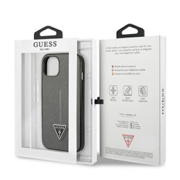 Guess Saffiano Triangle Logo dėklas iPhone 14 - sidabrinis