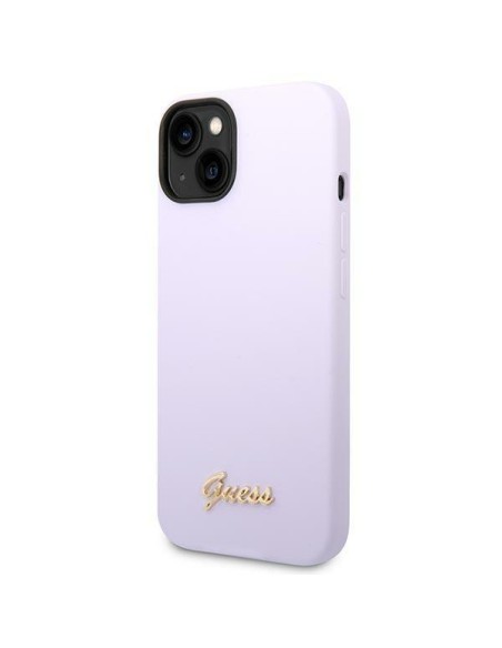 Guess Silicone Vintage Gold Logo dėklas, skirtas iPhone 14 - violetinė Guess Silicone Vintage Gold Logo dėklas, skirtas iPhone 14 - violetinė