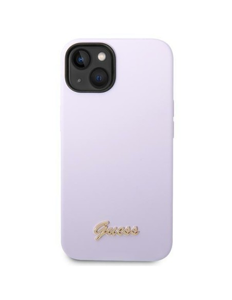 Guess Silicone Vintage Gold Logo dėklas, skirtas iPhone 14 - violetinė Guess Silicone Vintage Gold Logo dėklas, skirtas iPhone 14 - violetinė