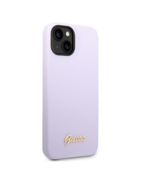 Guess Silicone Vintage Gold Logo dėklas, skirtas iPhone 14 - violetinė Guess Silicone Vintage Gold Logo dėklas, skirtas iPhone 14 - violetinė