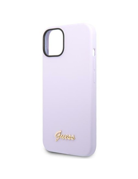 Guess Silicone Vintage Gold Logo dėklas, skirtas iPhone 14 - violetinė Guess Silicone Vintage Gold Logo dėklas, skirtas iPhone 14 - violetinė