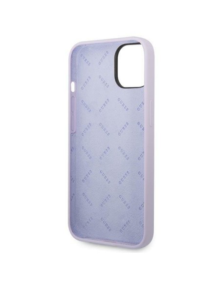 Guess Silicone Vintage Gold Logo dėklas, skirtas iPhone 14 - violetinė Guess Silicone Vintage Gold Logo dėklas, skirtas iPhone 14 - violetinė