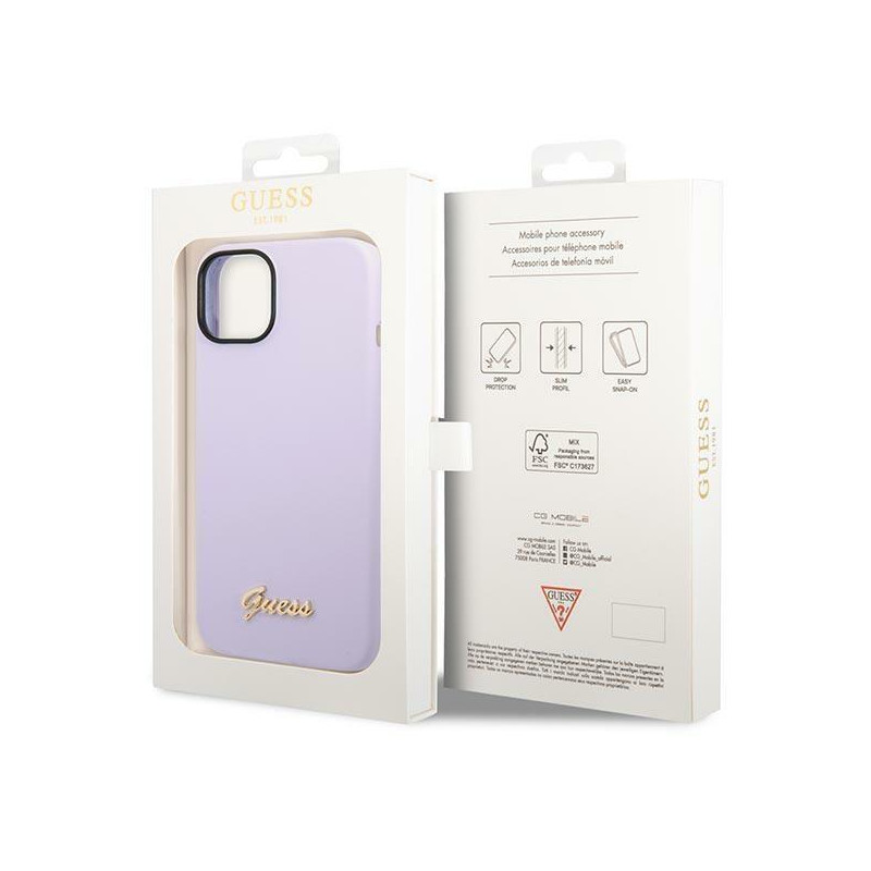 Guess Silicone Vintage Gold Logo dėklas, skirtas iPhone 14 - violetinė