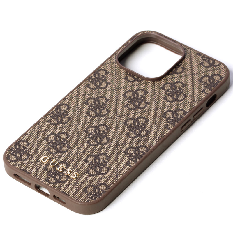 Guess 4G Metal Gold Logo dėklas, skirtas iPhone 14 Pro Max - rudas