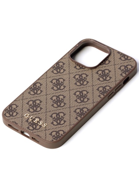 Guess 4G Metal Gold Logo dėklas, skirtas iPhone 14 Pro Max - rudas Guess 4G Metal Gold Logo dėklas, skirtas iPhone 14 Pro Max - rudas