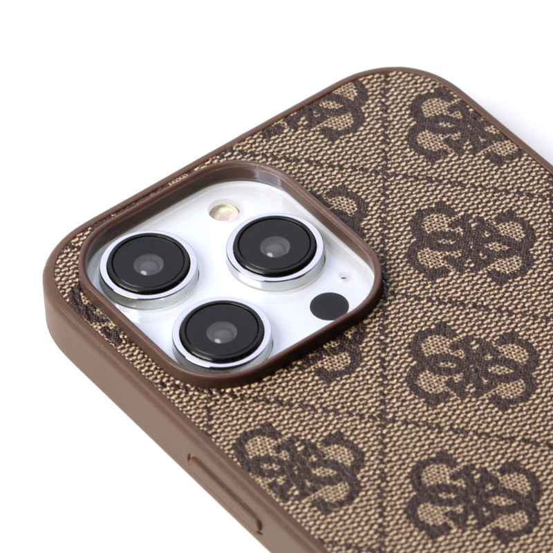 Guess 4G Metal Gold Logo dėklas, skirtas iPhone 14 Pro Max - rudas