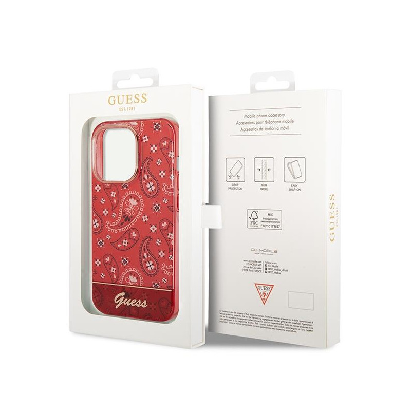 Guess Bandana Paisley dėklas, skirtas iPhone 14 Pro Max - raudonas