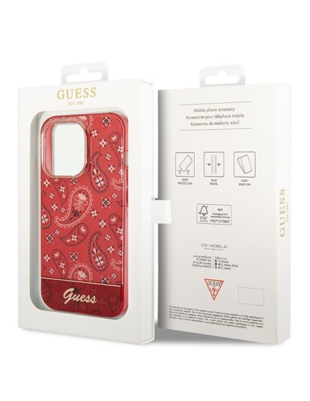 Guess Bandana Paisley dėklas, skirtas iPhone 14 Pro Max - raudonas Guess Bandana Paisley dėklas, skirtas iPhone 14 Pro Max - raudonas