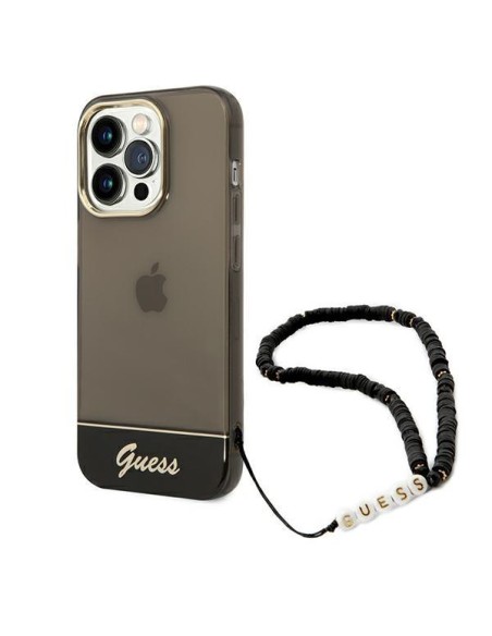 Guess Translucent Pearl Strap dėklas, skirtas iPhone 14 Pro Max - juodas Guess Translucent Pearl Strap dėklas, skirtas iPhone 14 Pro Max - juodas