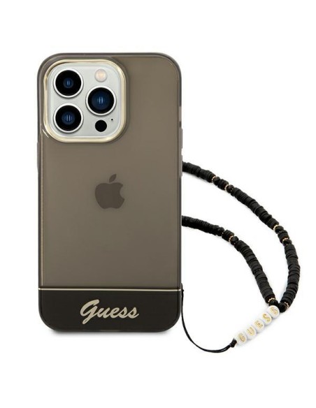 Guess Translucent Pearl Strap dėklas, skirtas iPhone 14 Pro Max - juodas Guess Translucent Pearl Strap dėklas, skirtas iPhone 14 Pro Max - juodas