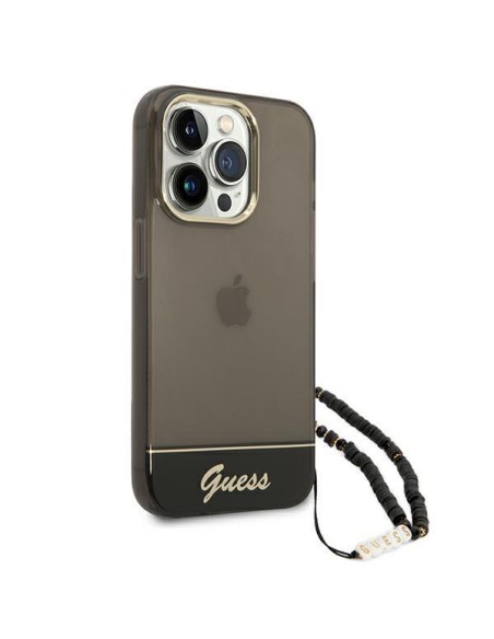 Guess Translucent Pearl Strap dėklas, skirtas iPhone 14 Pro Max - juodas Guess Translucent Pearl Strap dėklas, skirtas iPhone 14 Pro Max - juodas
