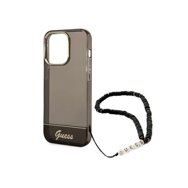 Guess Translucent Pearl Strap dėklas, skirtas iPhone 14 Pro Max - juodas