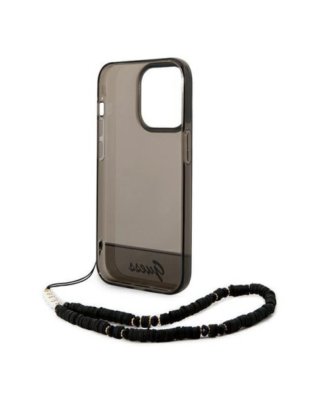 Guess Translucent Pearl Strap dėklas, skirtas iPhone 14 Pro Max - juodas Guess Translucent Pearl Strap dėklas, skirtas iPhone 14 Pro Max - juodas
