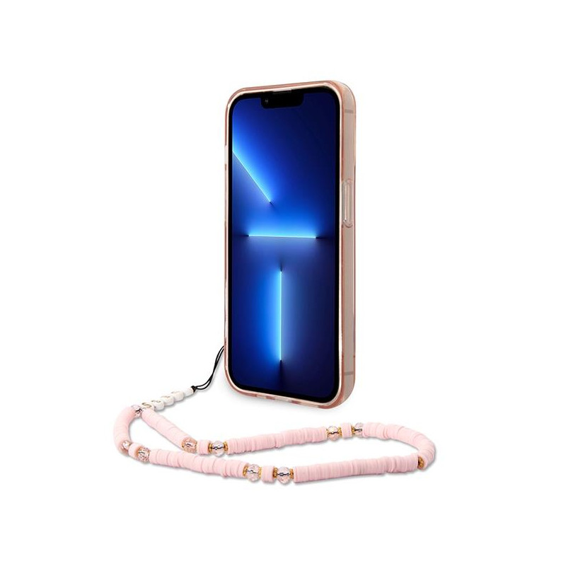 Guess Translucent Pearl Strap dėklas, skirtas iPhone 14 Pro Max - rožinis