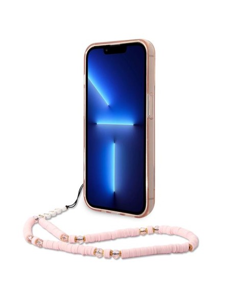 Guess Translucent Pearl Strap dėklas, skirtas iPhone 14 Pro Max - rožinis Guess Translucent Pearl Strap dėklas, skirtas iPhone 14 Pro Max - rožinis