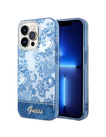 Guess Porcelain Collection dėklas, skirtas iPhone 14 Pro Max - mėlynas Guess Porcelain Collection dėklas, skirtas iPhone 14 Pro Max - mėlynas