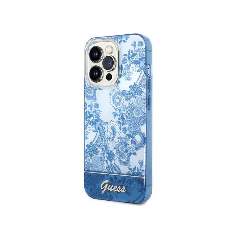 Guess Porcelain Collection dėklas, skirtas iPhone 14 Pro Max - mėlynas