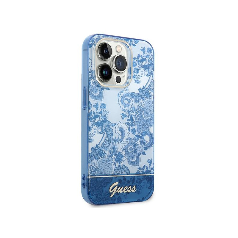 Guess Porcelain Collection dėklas, skirtas iPhone 14 Pro Max - mėlynas