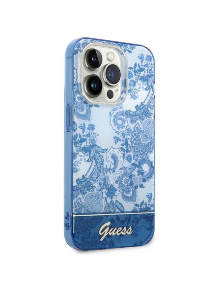 Guess Porcelain Collection dėklas, skirtas iPhone 14 Pro Max - mėlynas Guess Porcelain Collection dėklas, skirtas iPhone 14 Pro Max - mėlynas