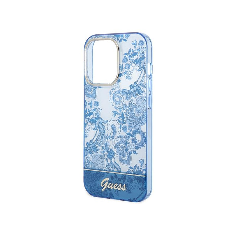Guess Porcelain Collection dėklas, skirtas iPhone 14 Pro Max - mėlynas