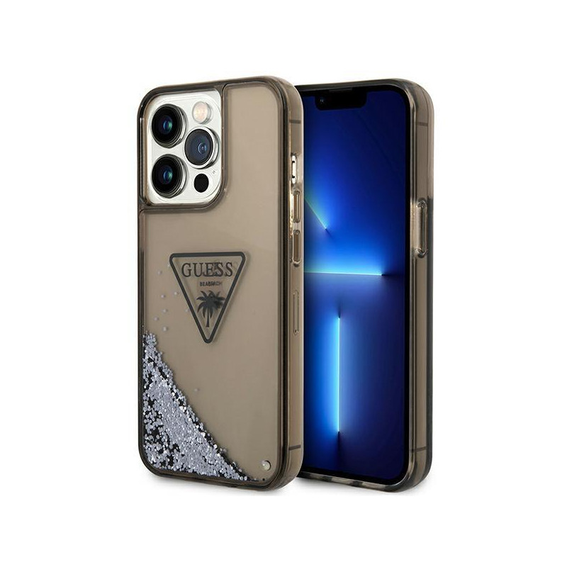 Guess Liquid Glitter Palm Collection dėklas, skirtas iPhone 14 Pro Max - juodas Guess Liquid Glitter Palm Collection dėklas, skirtas iPhone 14 Pro Max - juodas