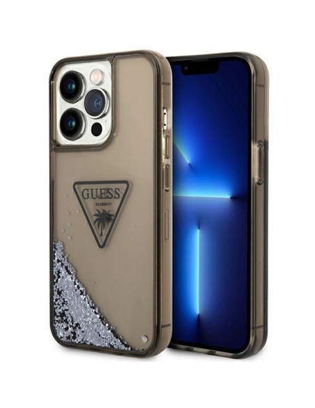Guess Liquid Glitter Palm Collection dėklas, skirtas iPhone 14 Pro Max - juodas Guess Liquid Glitter Palm Collection dėklas, skirtas iPhone 14 Pro Max - juodas