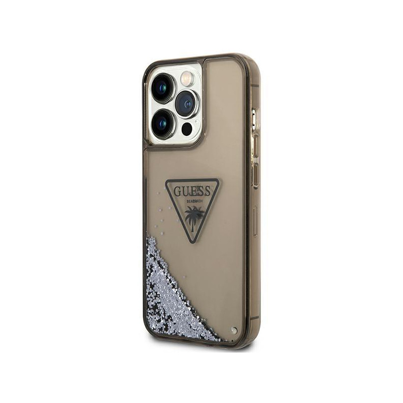 Guess Liquid Glitter Palm Collection dėklas, skirtas iPhone 14 Pro Max - juodas